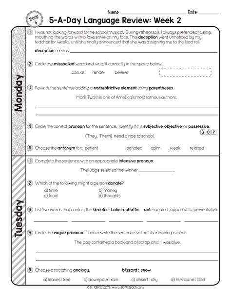 The <strong>Daily Language Review</strong>, Student Workbook <strong>Grade 6</strong> (sold-separately ) is a convenient option which only includes the student pages, (no <strong>answer key</strong>), and is NOT reproducible. . Daily language review grade 6 answer key week 5